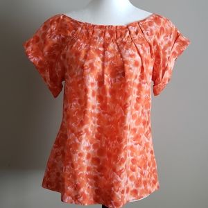 Banana Republic silk top orange & white prin Small